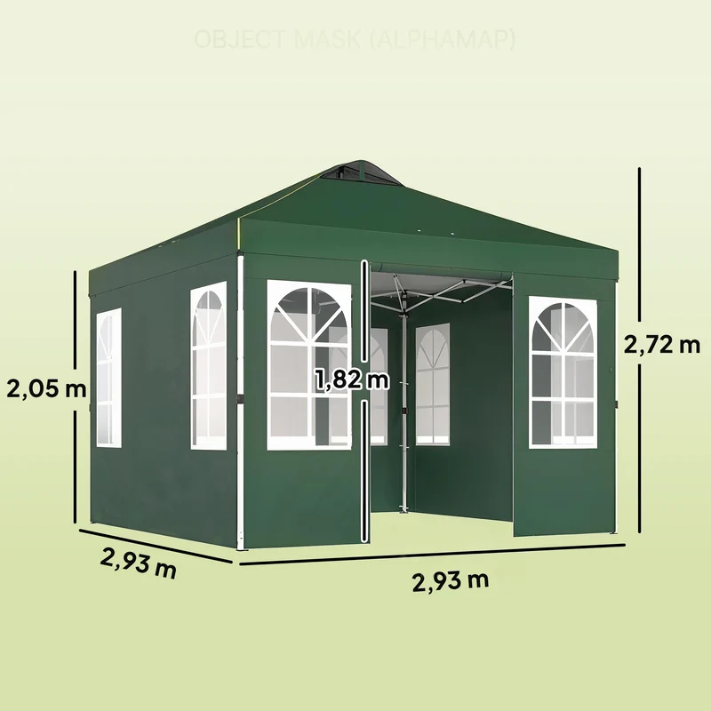 Outsunny Carpa Plegable 3x3m Pop-up Altura Ajustable Laterales Extraíbles Verde