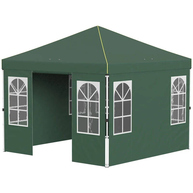 Outsunny Carpa Plegable 3x3m Pop-up Altura Ajustable Laterales Extraíbles Verde