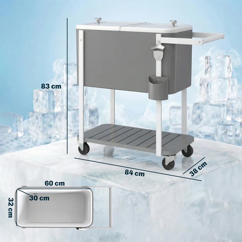 Outsunny Carrito Nevera De 56l Con Ruedas Estante Abrebotellas Gris