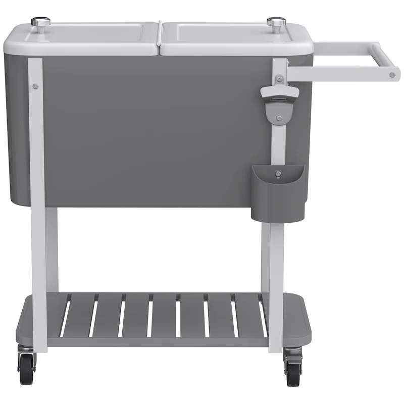 Outsunny Carrito Nevera De 56l Con Ruedas Estante Abrebotellas Gris