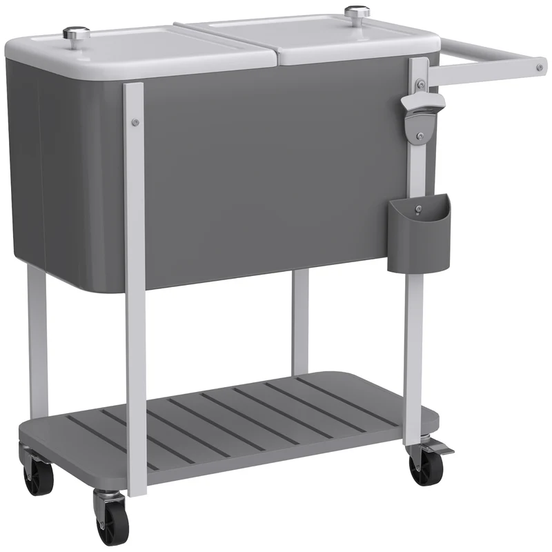 Outsunny Carrito Nevera De 56l Con Ruedas Estante Abrebotellas Gris
