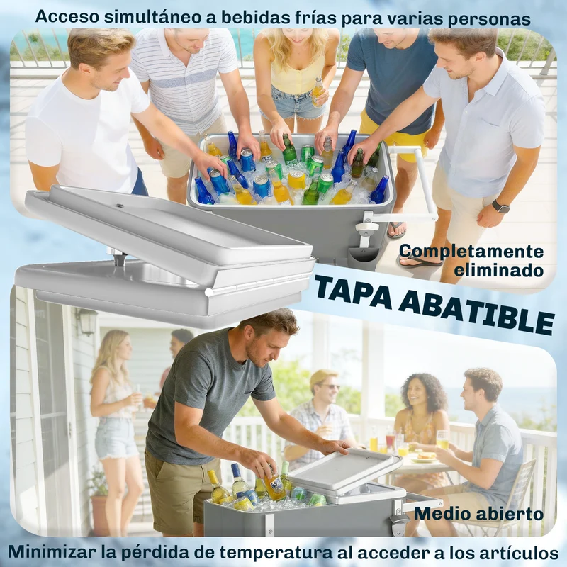 Outsunny Carrito Nevera De 56l Con Ruedas Estante Abrebotellas Gris