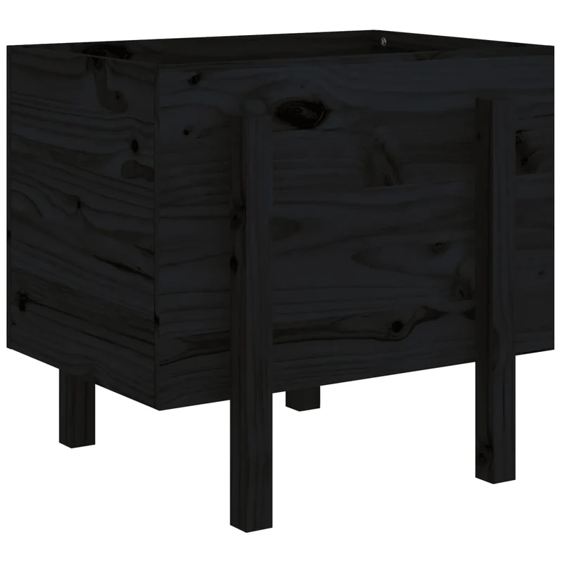 Jardinera De Madera Maciza De Pino Negro 62x50x57 Cm