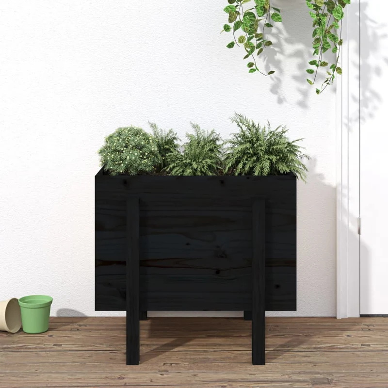 Jardinera De Madera Maciza De Pino Negro 62x50x57 Cm