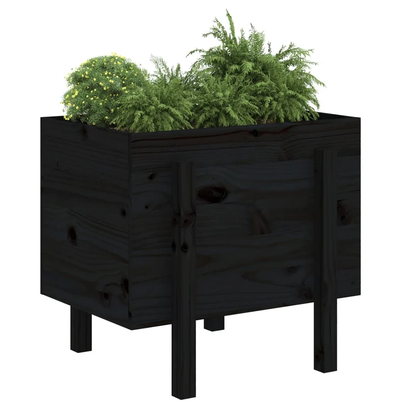 Jardinera De Madera Maciza De Pino Negro 62x50x57 Cm