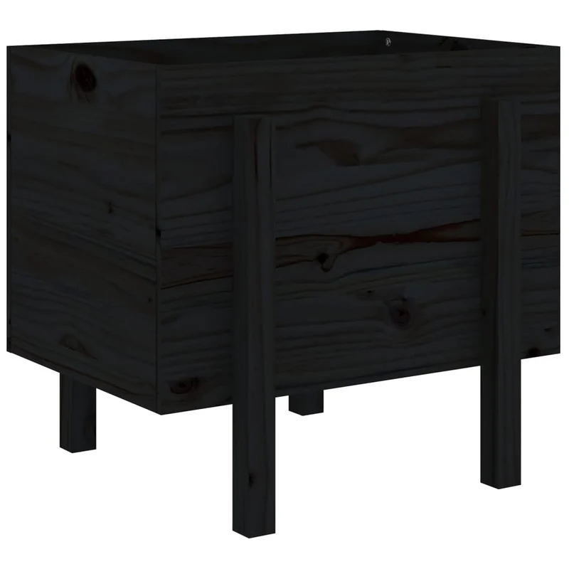 Jardinera De Madera Maciza De Pino Negro 62x50x57 Cm
