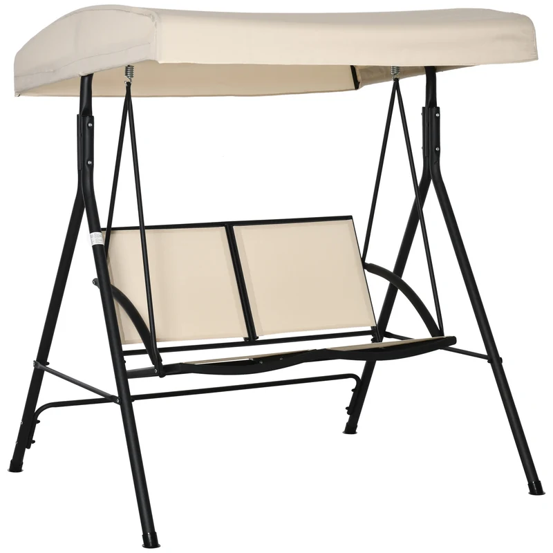 Outsunny Columpio De Jardín De 2 Plazas Techo Ajustable Asientos Textilene Beige