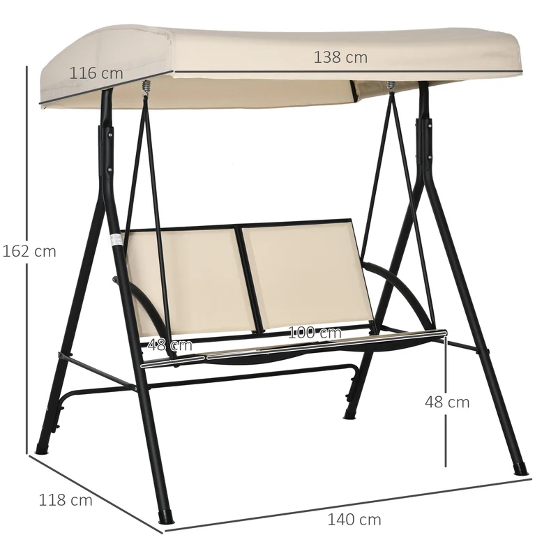 Outsunny Columpio De Jardín De 2 Plazas Techo Ajustable Asientos Textilene Beige