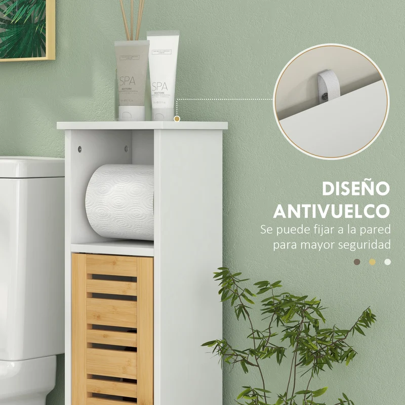 Homcom Conjunto De 1 Mueble Bajo Lavabo Y 1 Columna De Baño Blanco Y Natural