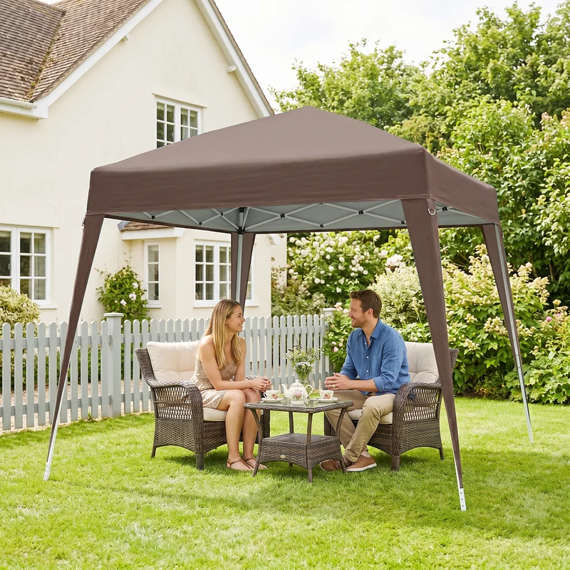 Outsunny Carpa Plegable 2,4x2,4 M De Jardín Pop Up Cenador De Acero Y Tela