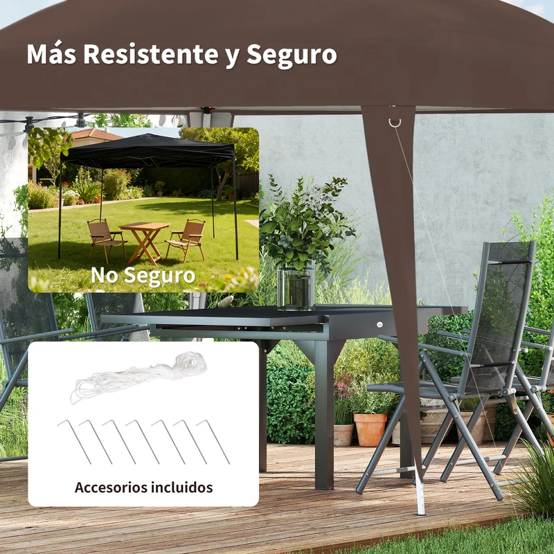 Outsunny Carpa Plegable 2,4x2,4 M De Jardín Pop Up Cenador De Acero Y Tela