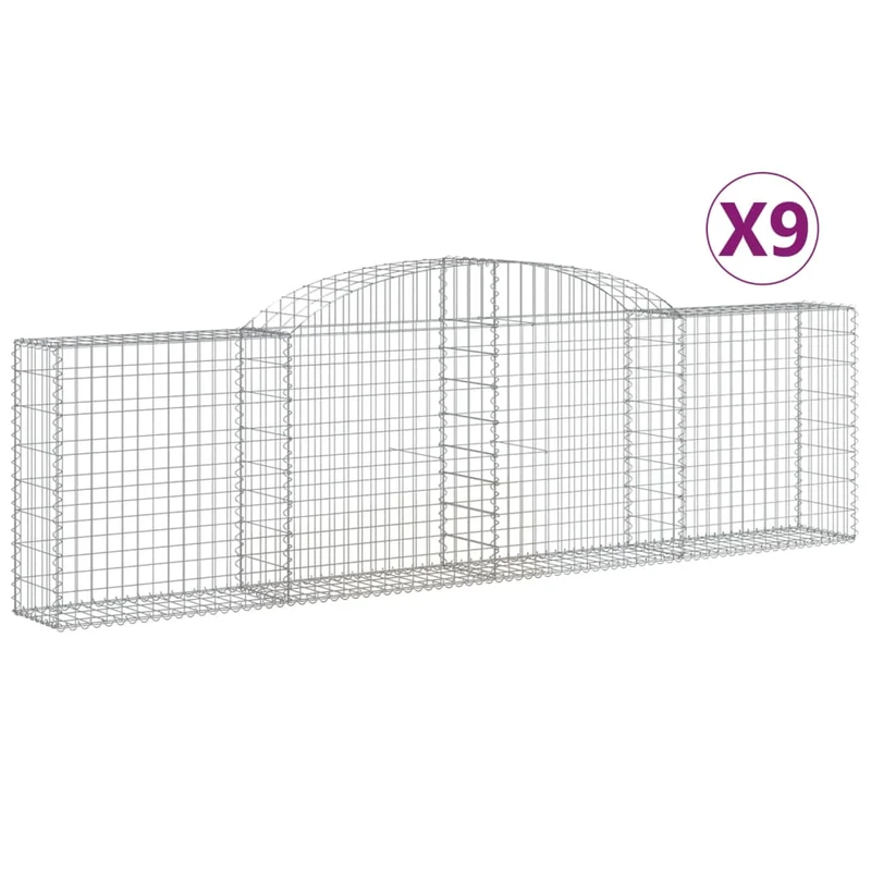 Cestas De Gaviones 9 Uds Forma De Arco Hierro 300x30x80/100 Cm