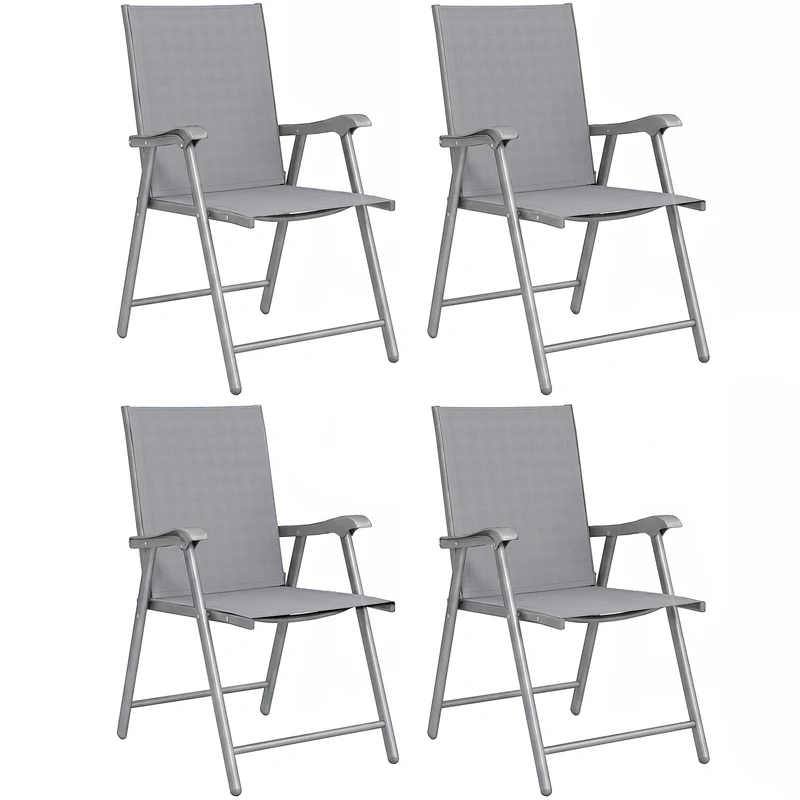 Outsunny Pack De 4 Sillas De Camping Plegables Tela Textilene 58x62x97 Cm Gris