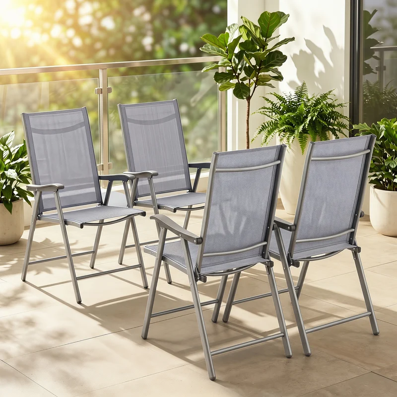 Outsunny Pack De 4 Sillas De Camping Plegables Tela Textilene 58x62x97 Cm Gris