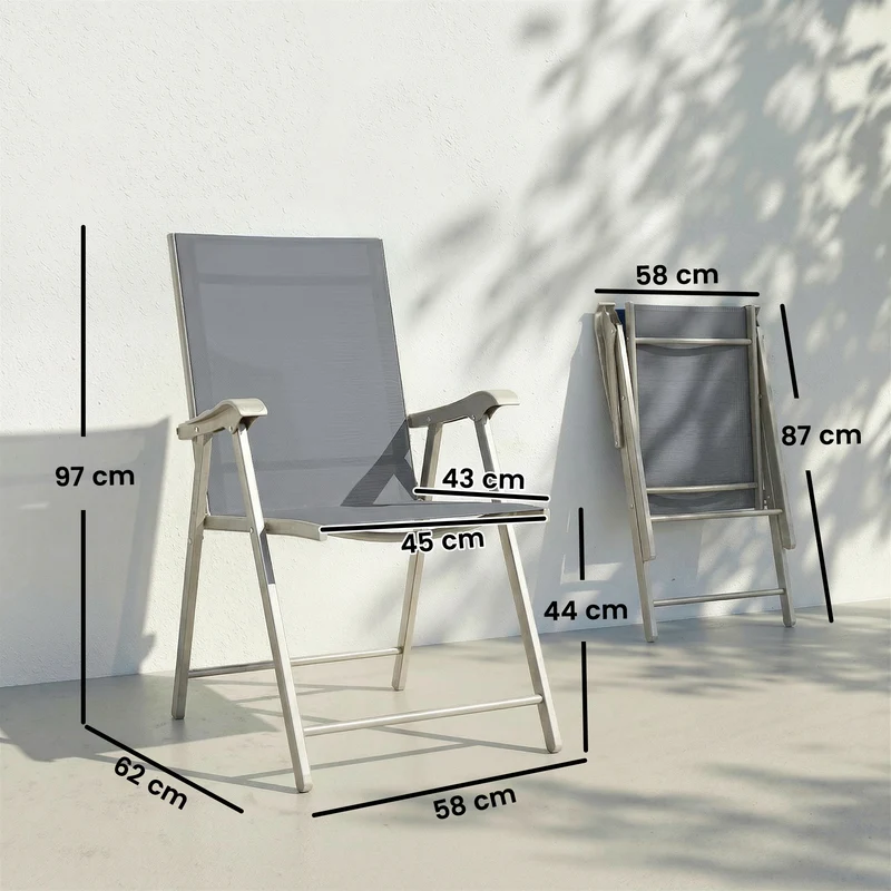 Outsunny Pack De 4 Sillas De Camping Plegables Tela Textilene 58x62x97 Cm Gris