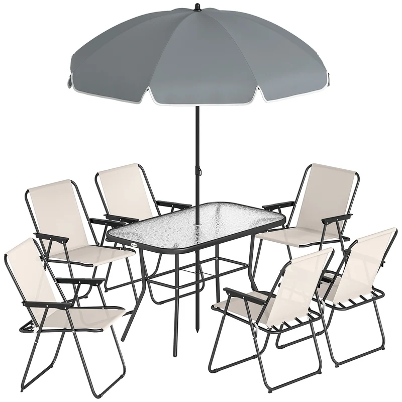 Outsunny Conjunto De Mesa Y Sillas Jardín De 8 Piezas Crema