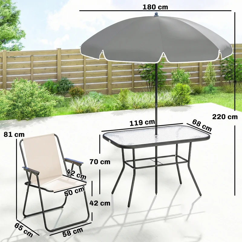 Outsunny Conjunto De Mesa Y Sillas Jardín De 8 Piezas Crema