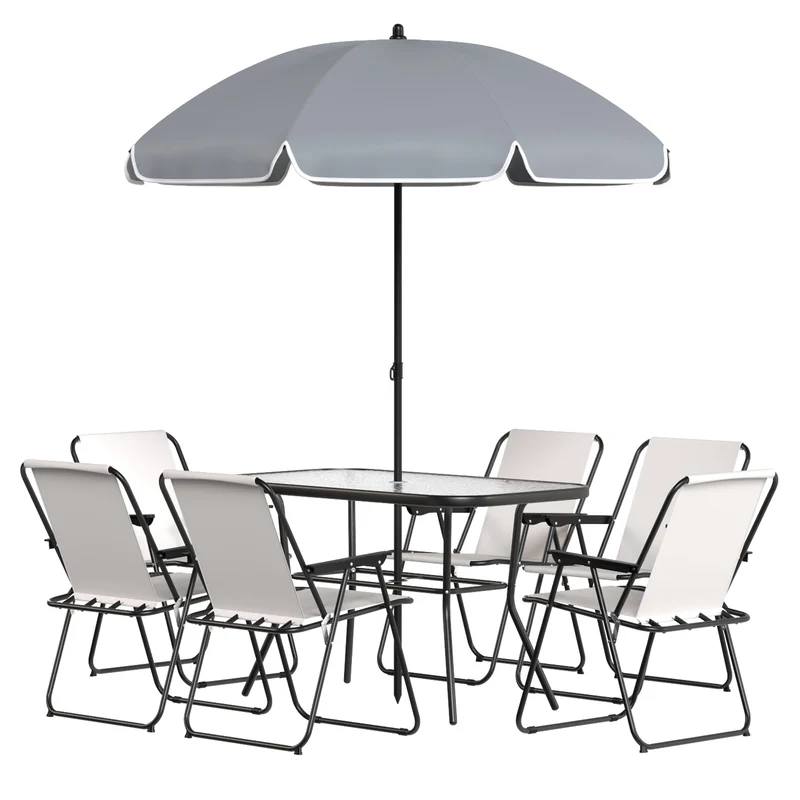 Outsunny Conjunto De Mesa Y Sillas Jardín De 8 Piezas Crema