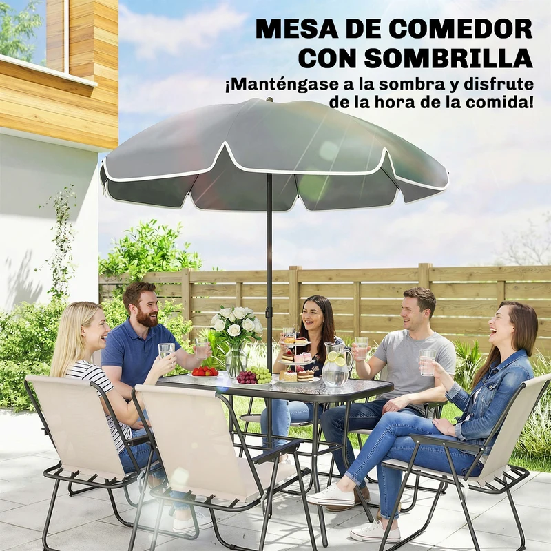 Outsunny Conjunto De Mesa Y Sillas Jardín De 8 Piezas Crema