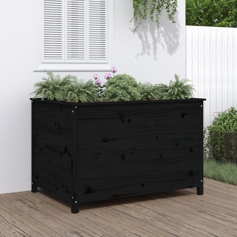Arriate Elevado De Jardín Madera De Pino Negro 119,5x82,5x78 Cm