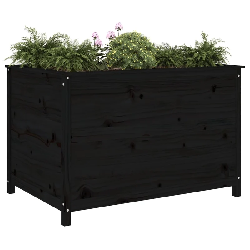 Arriate Elevado De Jardín Madera De Pino Negro 119,5x82,5x78 Cm