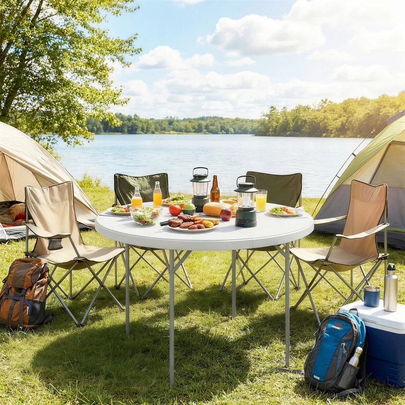 Outsunny Mesa Plegable Camping Portátil Ligera 120x120x74 Cm Blanco
