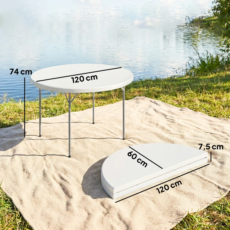 Outsunny Mesa Plegable Camping Portátil Ligera 120x120x74 Cm Blanco