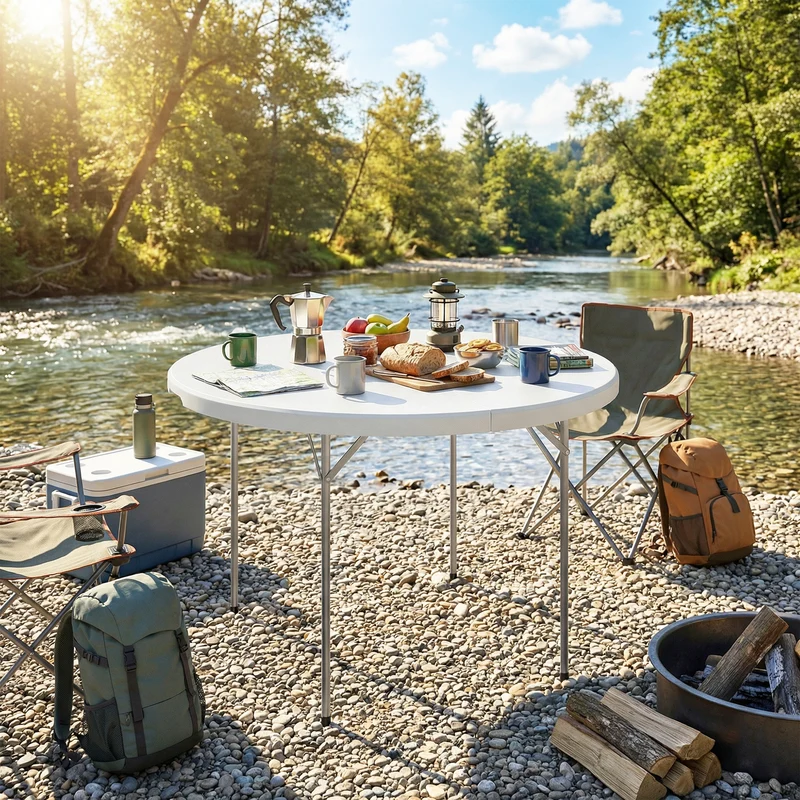 Outsunny Mesa Plegable Camping Portátil Ligera 120x120x74 Cm Blanco