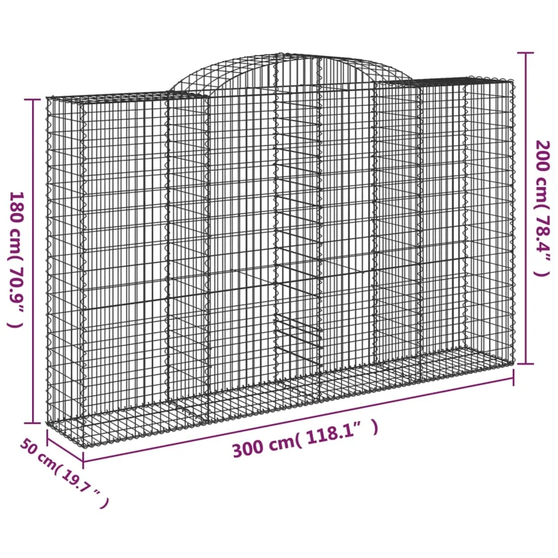 Cestas De Gaviones 9 Uds Forma De Arco Hierro 300x50x180/200 Cm