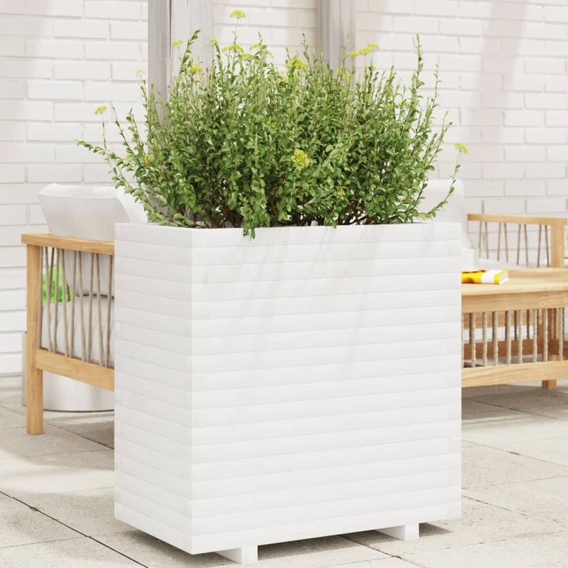 Jardinera De Madera Maciza De Pino Blanca 70x40x72 Cm