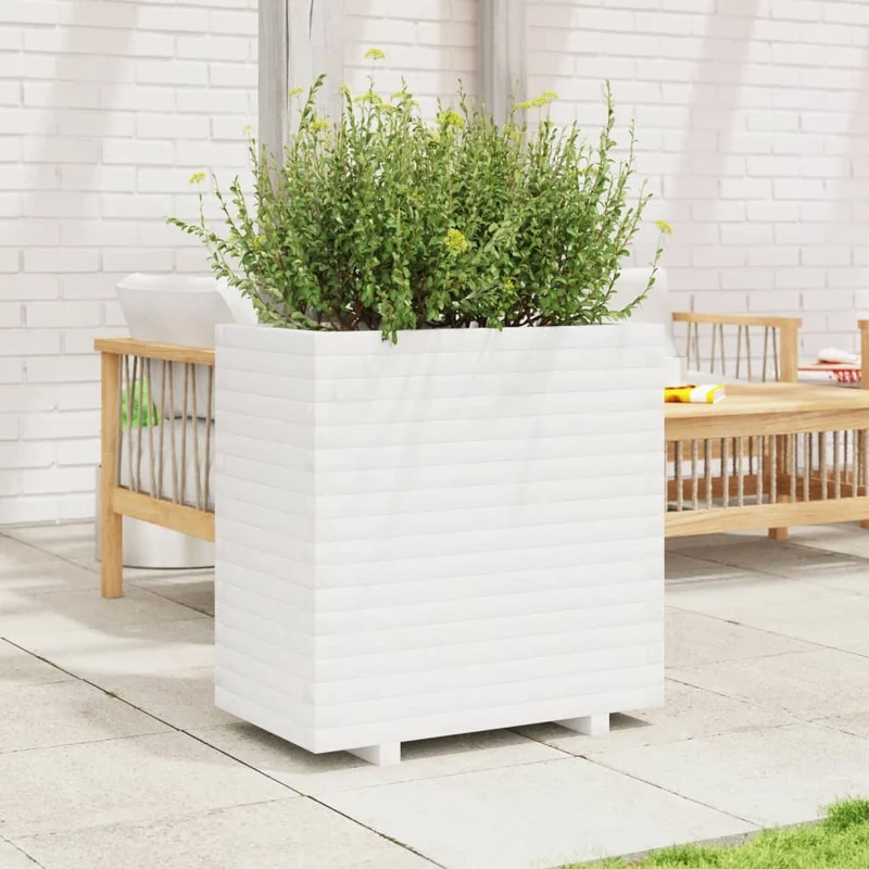 Jardinera De Madera Maciza De Pino Blanca 70x40x72 Cm