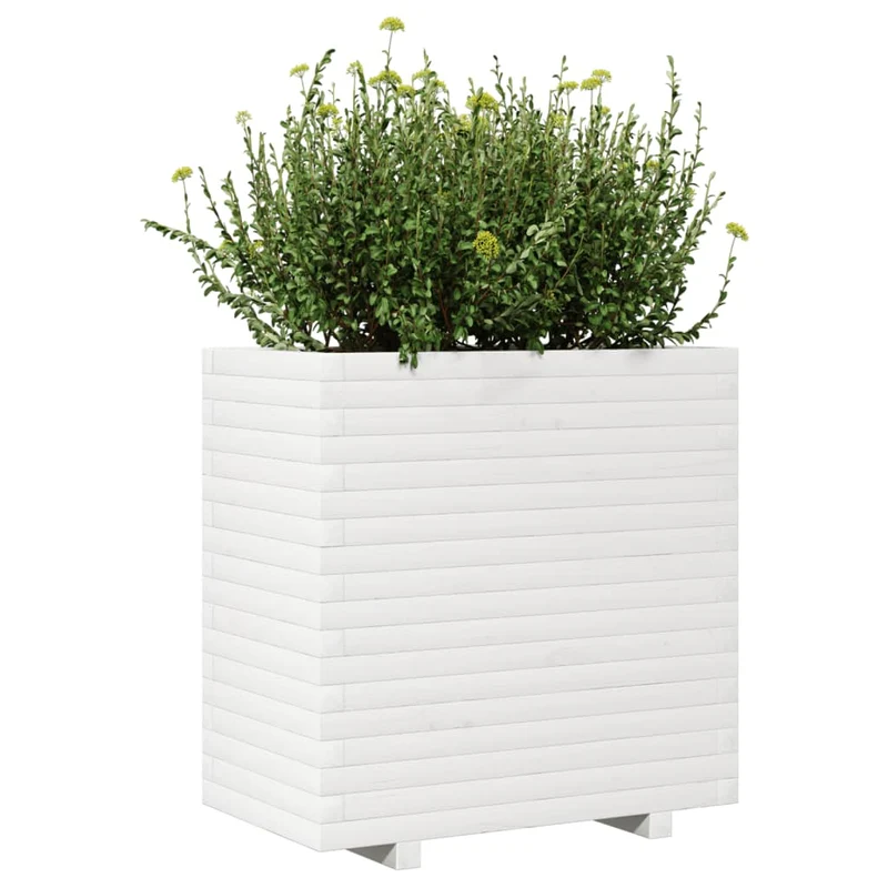 Jardinera De Madera Maciza De Pino Blanca 70x40x72 Cm