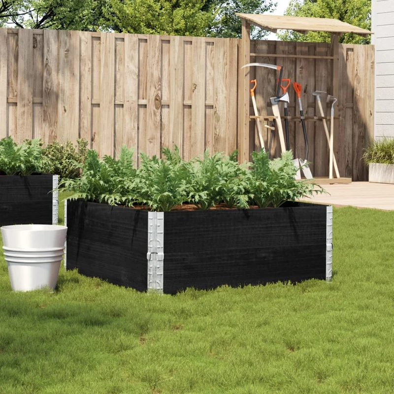 Jardinera De Madera Maciza De Pino Negra 100x100 Cm