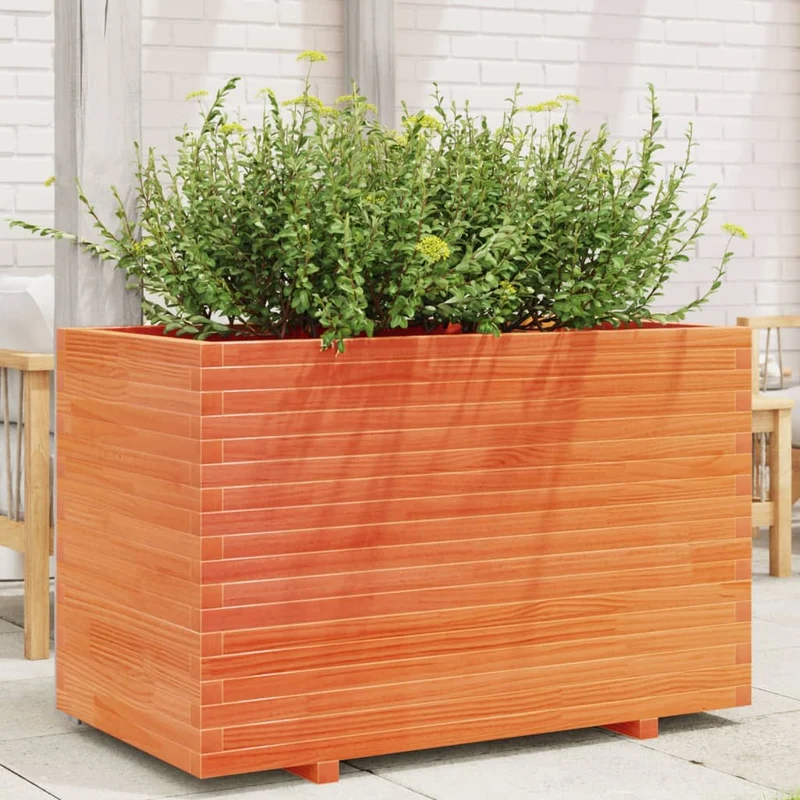 Jardinera Madera Maciza De Pino Marrón Cera 110x60x72 Cm