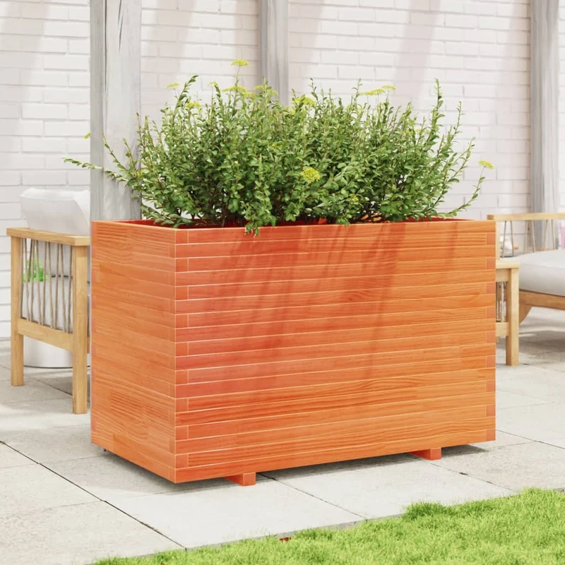 Jardinera Madera Maciza De Pino Marrón Cera 110x60x72 Cm