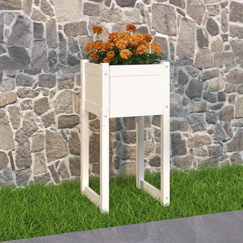 Jardinera Madera Maciza De Pino Blanco 40x40x81 Cm
