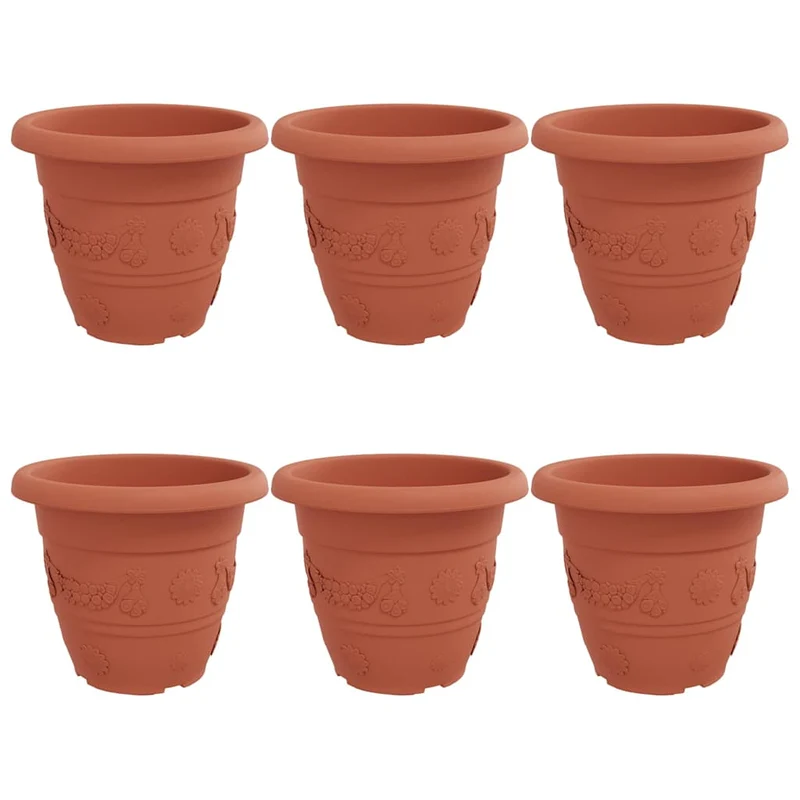 Maceta Redonda Para Flores 6 Uds. Rojo Ladrillo Ø 39 X 32 Cm
