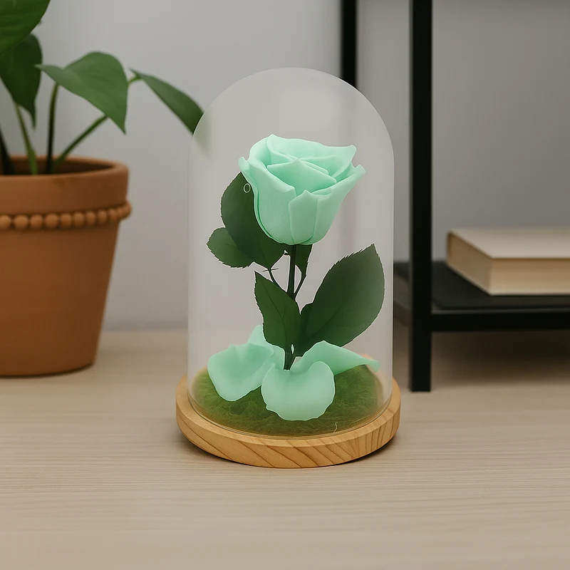 Mundo Eterno Rosa En Cúpula Verde Menta 12x20cm