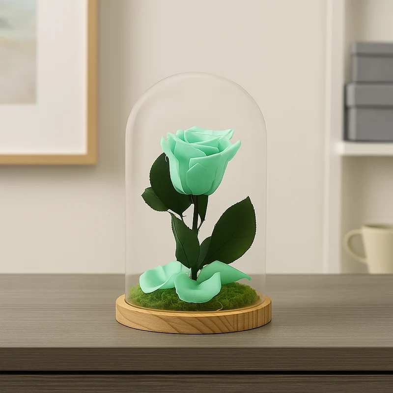 Mundo Eterno Rosa En Cúpula Verde Menta 12x20cm