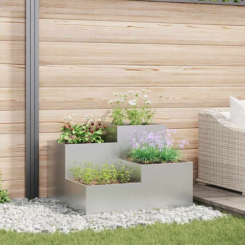 Maceta Para Jardín Plateado 80 X 80 X 60 Cm Acero Galvanizado