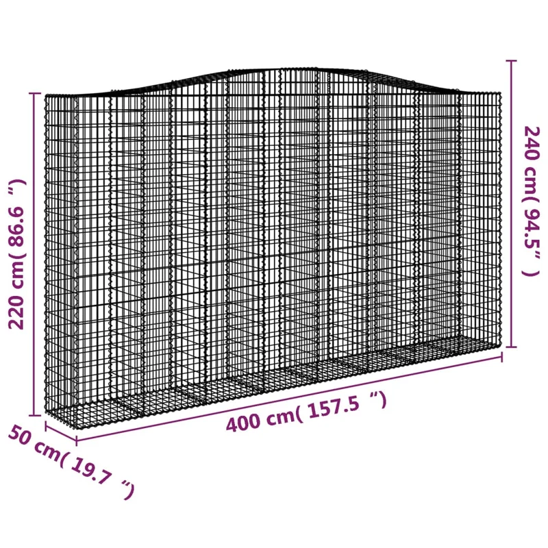 Cestas De Gaviones 9 Uds Forma De Arco Hierro 400x50x220/240 Cm