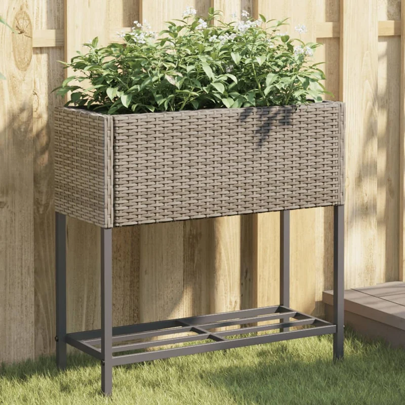 Jardineras Con Estante 2 Uds Ratán Sintético Gris 70x28x70 Cm