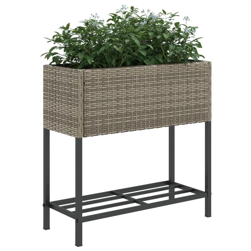 Jardineras Con Estante 2 Uds Ratán Sintético Gris 70x28x70 Cm