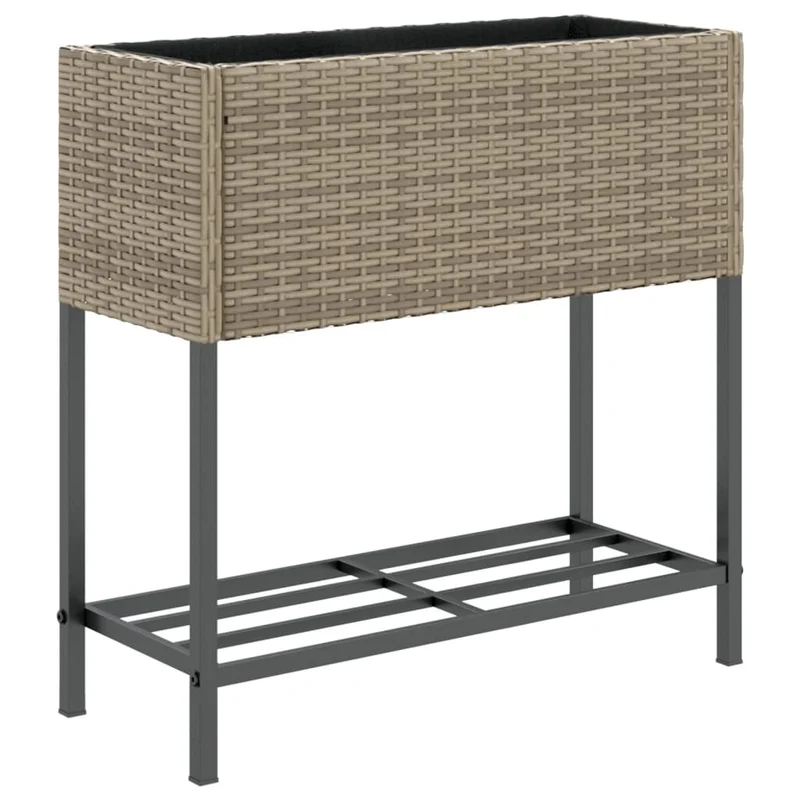 Jardineras Con Estante 2 Uds Ratán Sintético Gris 70x28x70 Cm