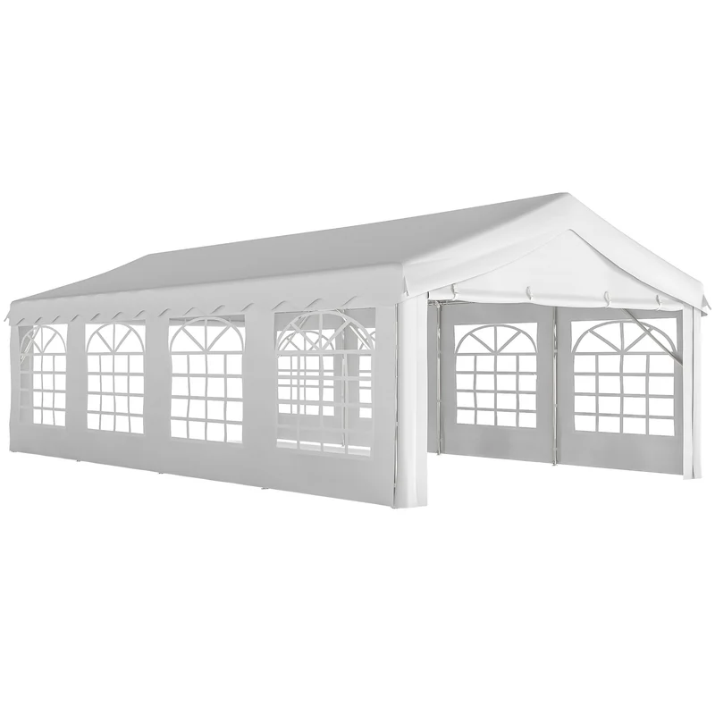 Outsunny Carpa Para Fiesta 4x8 M Con Paredes Extraíbles Puerta Y Ventanas Blanco