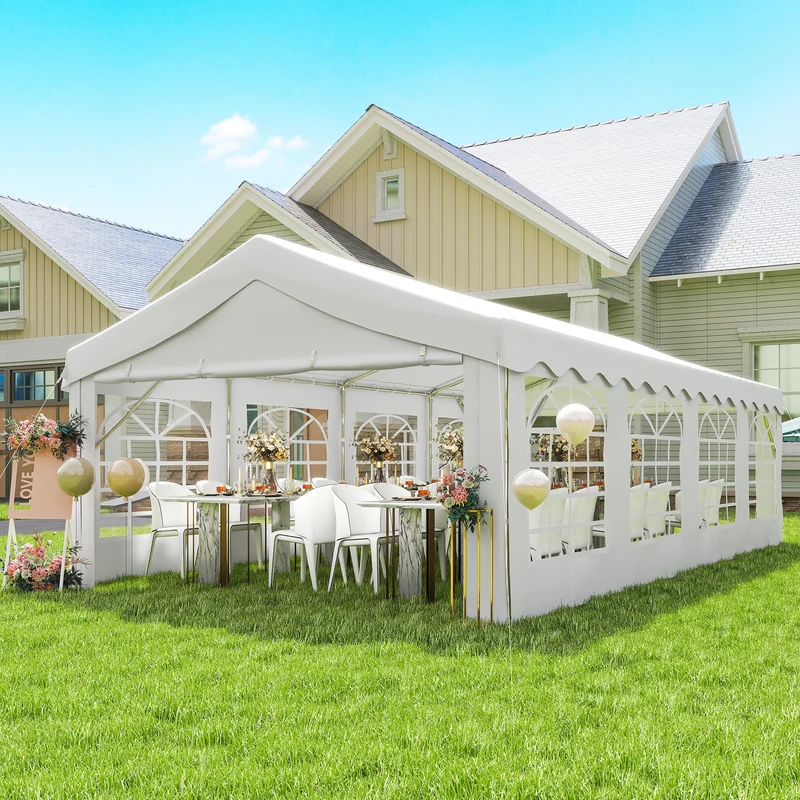 Outsunny Carpa Para Fiesta 4x8 M Con Paredes Extraíbles Puerta Y Ventanas Blanco