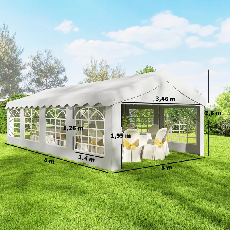 Outsunny Carpa Para Fiesta 4x8 M Con Paredes Extraíbles Puerta Y Ventanas Blanco