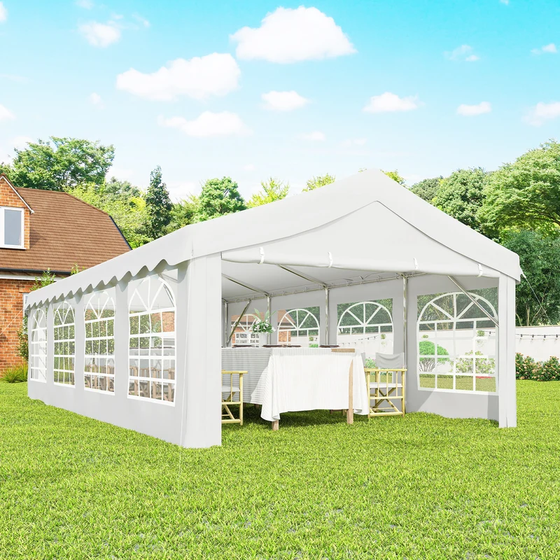 Outsunny Carpa Para Fiesta 4x8 M Con Paredes Extraíbles Puerta Y Ventanas Blanco