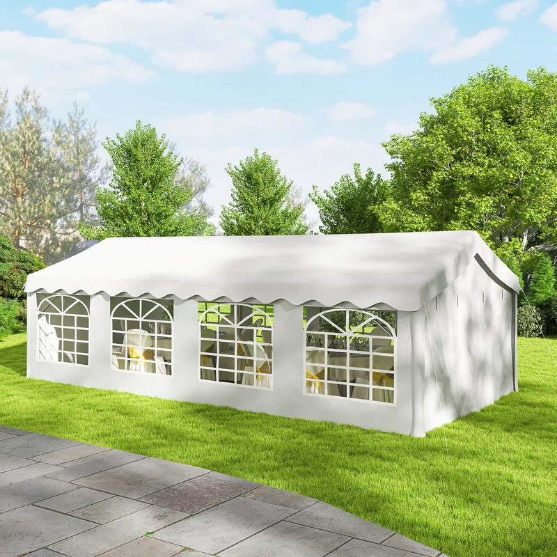Outsunny Carpa Para Fiesta 4x8 M Con Paredes Extraíbles Puerta Y Ventanas Blanco