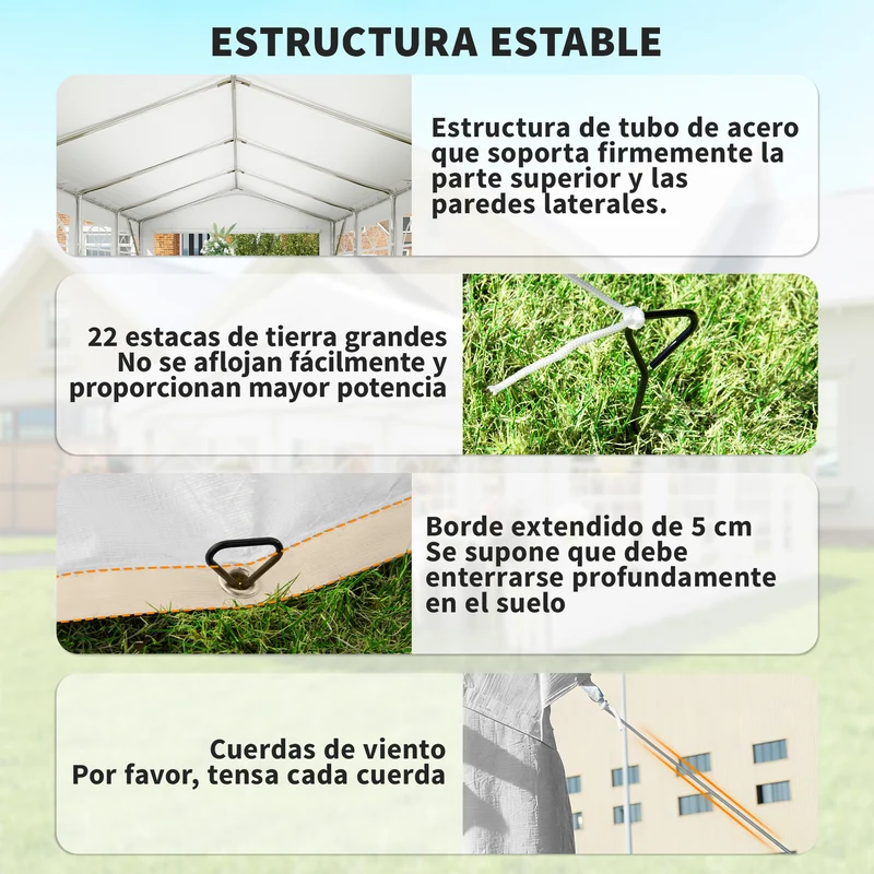 Outsunny Carpa Para Fiesta 4x8 M Con Paredes Extraíbles Puerta Y Ventanas Blanco